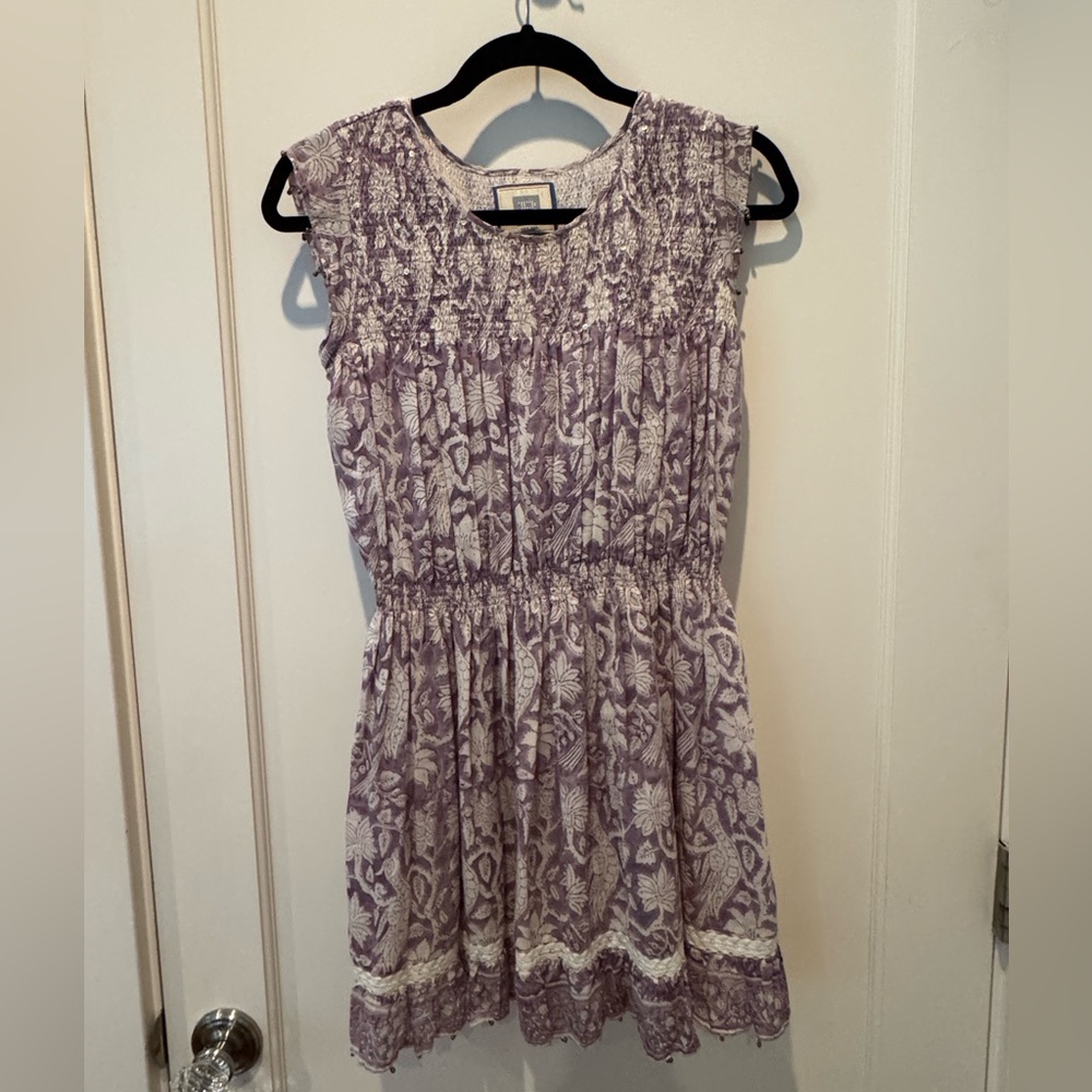 Alicia Bell Lavender Purple and White Ikat Dress pleats tassels